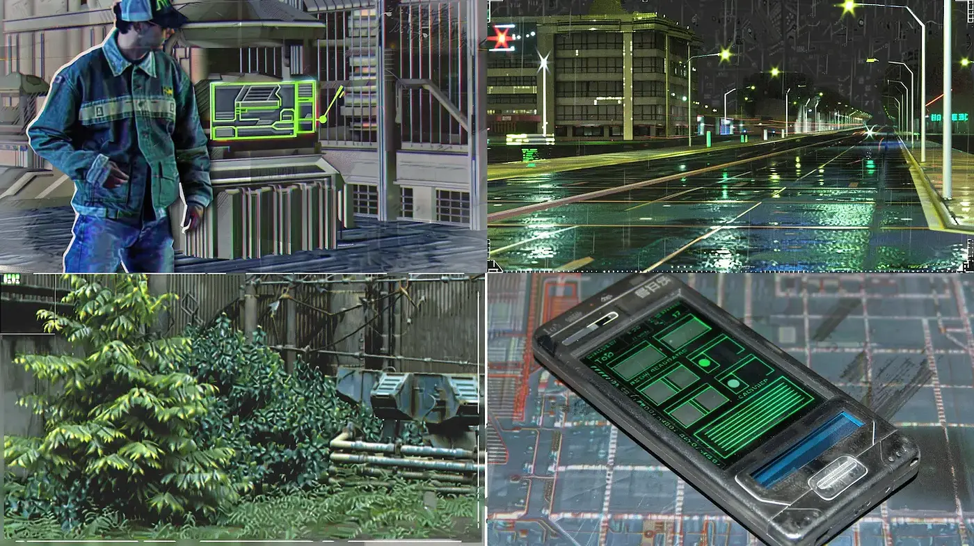 Futuristic urban landscapes with technological elements and a moody atmosphere - Midjourney sref style