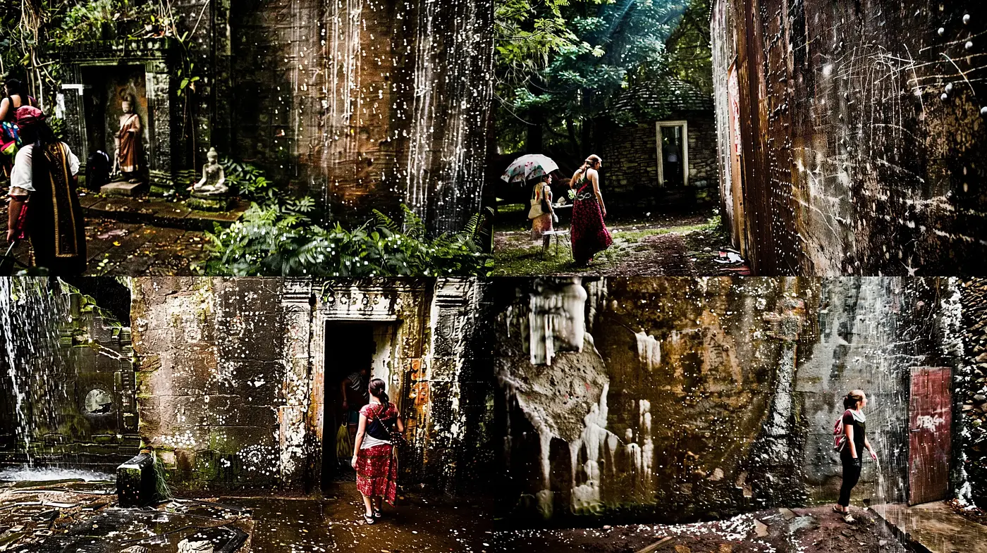 Enigmatic Abandoned Structures Amidst Nature: A Rustic Textural Symphony - Midjourney sref style