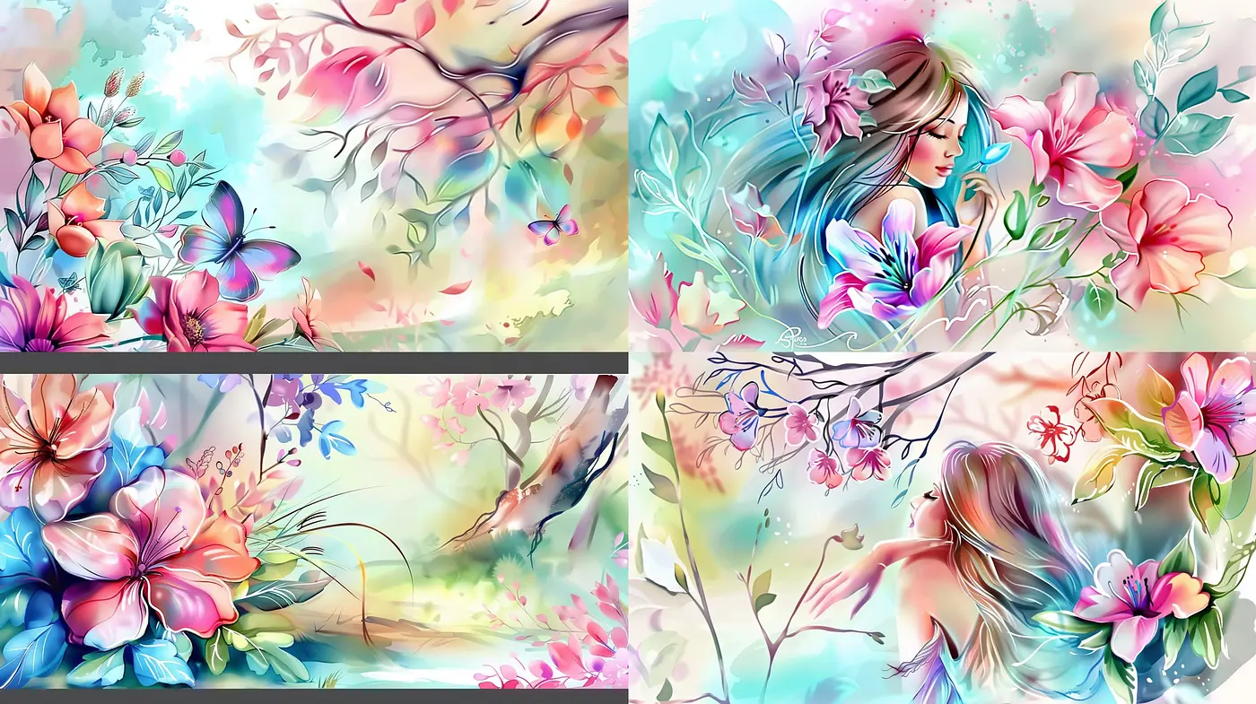 Ethereal Pastel Dreamscapes: A Harmonious Blend of Soft Hues and Gentle Florals - Midjourney sref style