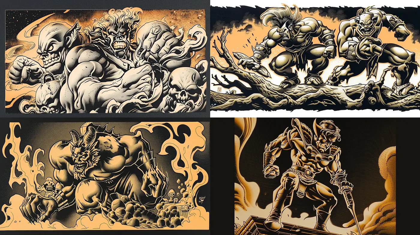 Monochromatic Myths: Dramatic Interpretations of Mythological Might - Midjourney sref style
