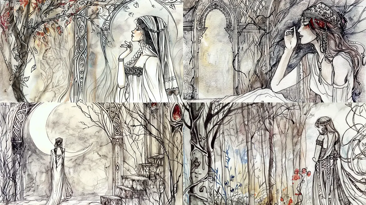 Ethereal Ink Wash Illustrations with Storybook Charm - Midjourney sref style