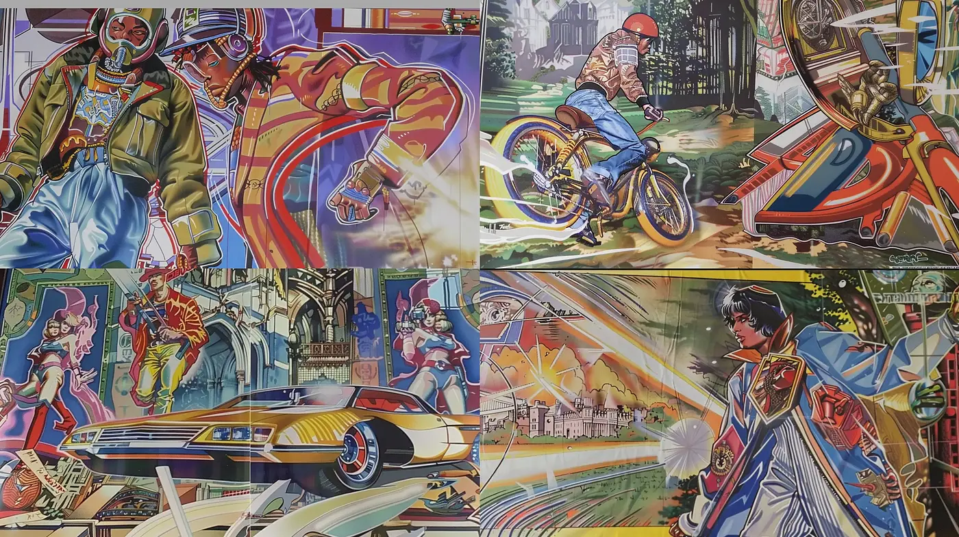 Retro-futuristic Dynamic Energy in Vivid Brushstrokes - Midjourney sref style