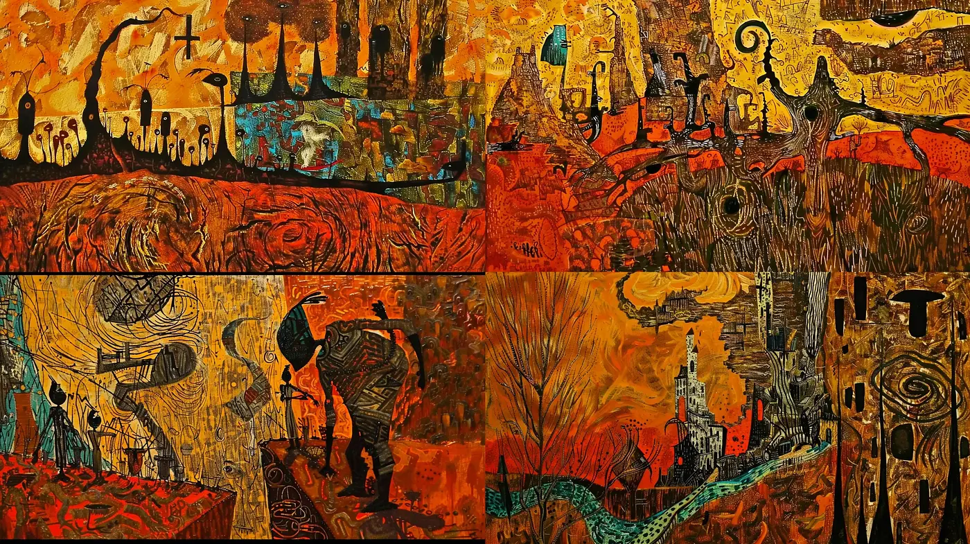 Vibrant Mosaic of Autumnal Hues with Expressive, Abstract Forms - Midjourney sref style