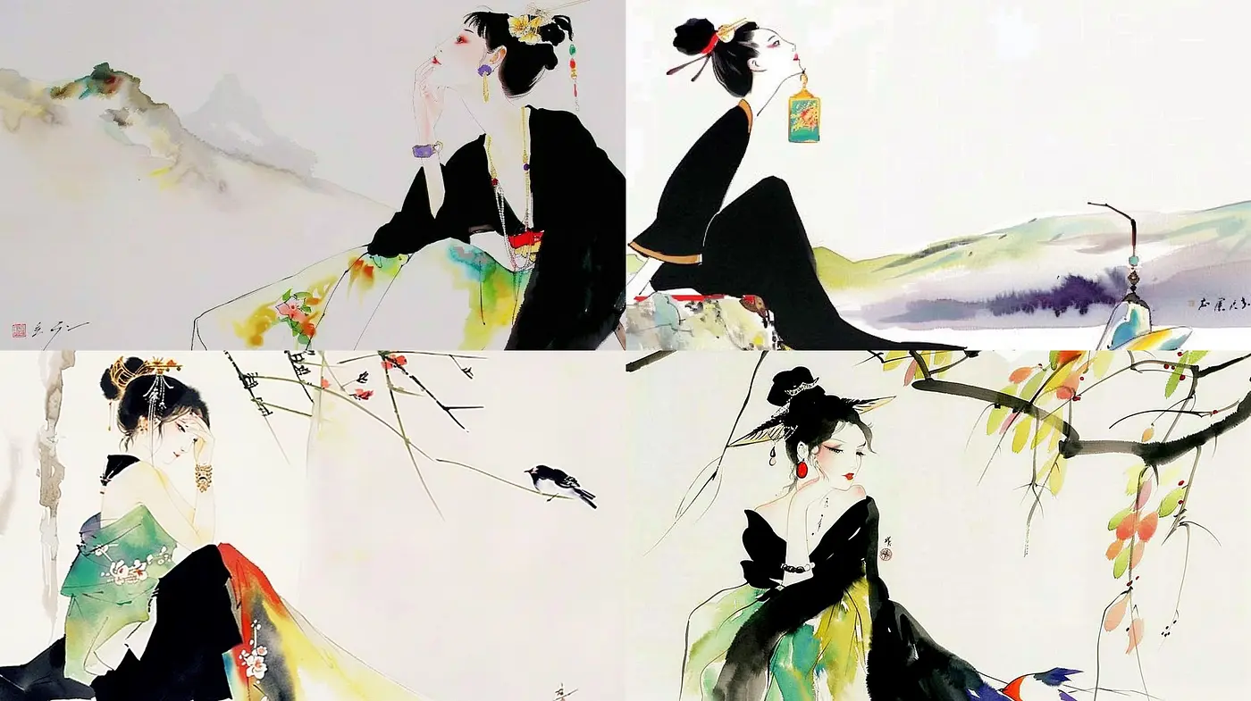Ethereal Elegance in Watercolor: A Blending of Traditional Asian Aesthetics and Modern Minimalism - Midjourney sref style