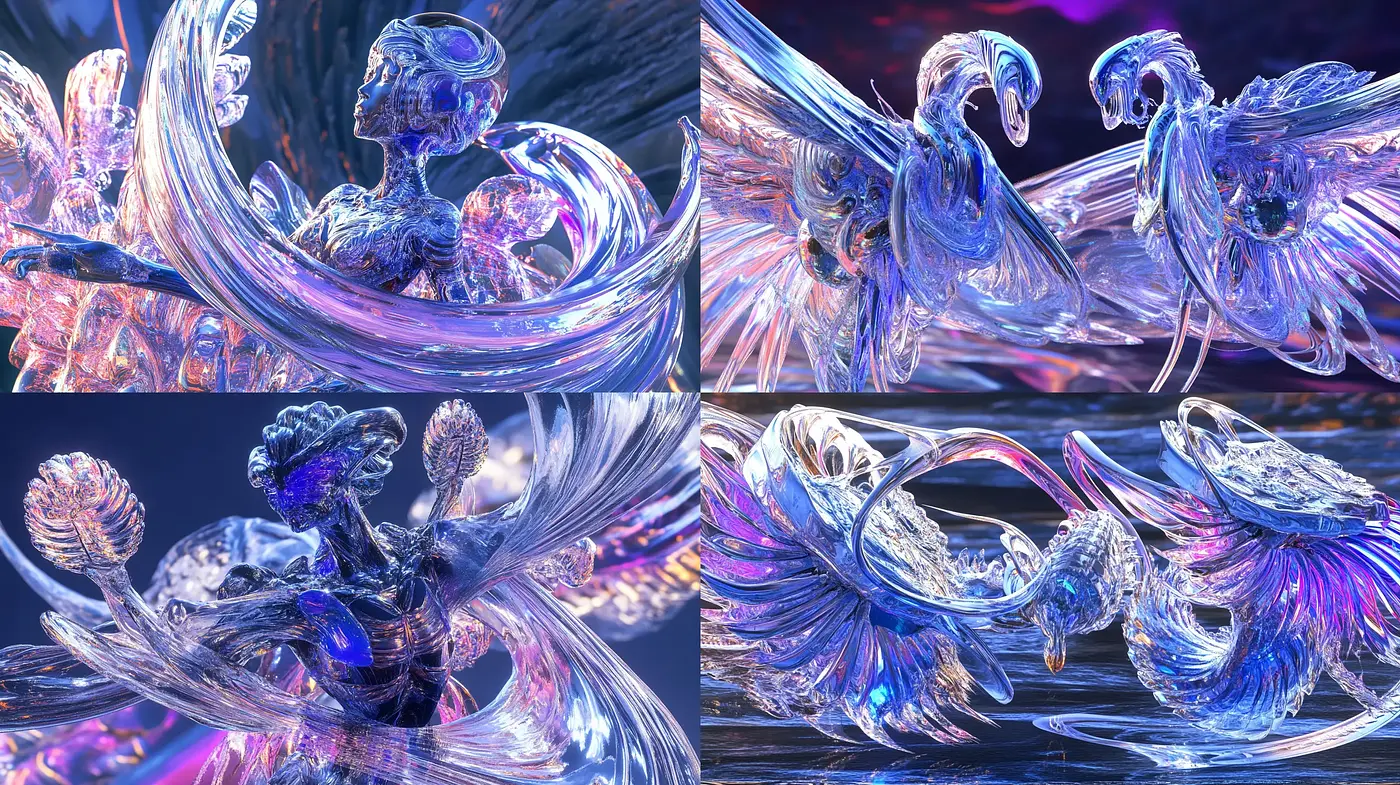Luminous Glass Menagerie: Ethereal Interplay of Light and Translucency - Midjourney sref style
