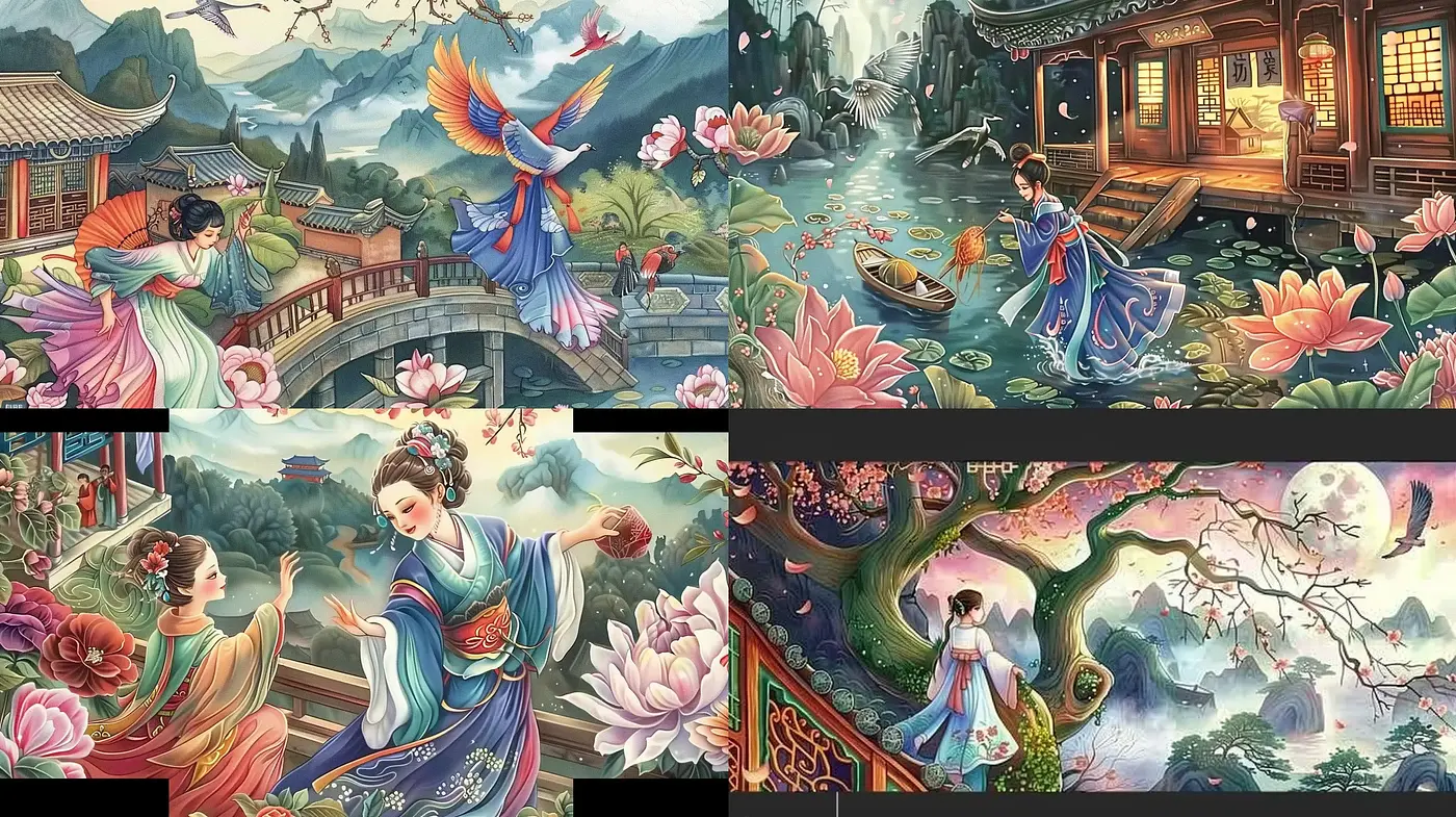 Ethereal Traditional Eastern Illustrative Visions - Midjourney sref style