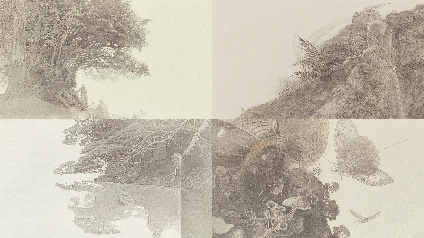 Ethereal Botanical Etchings in Sepia Tones - Midjourney sref style