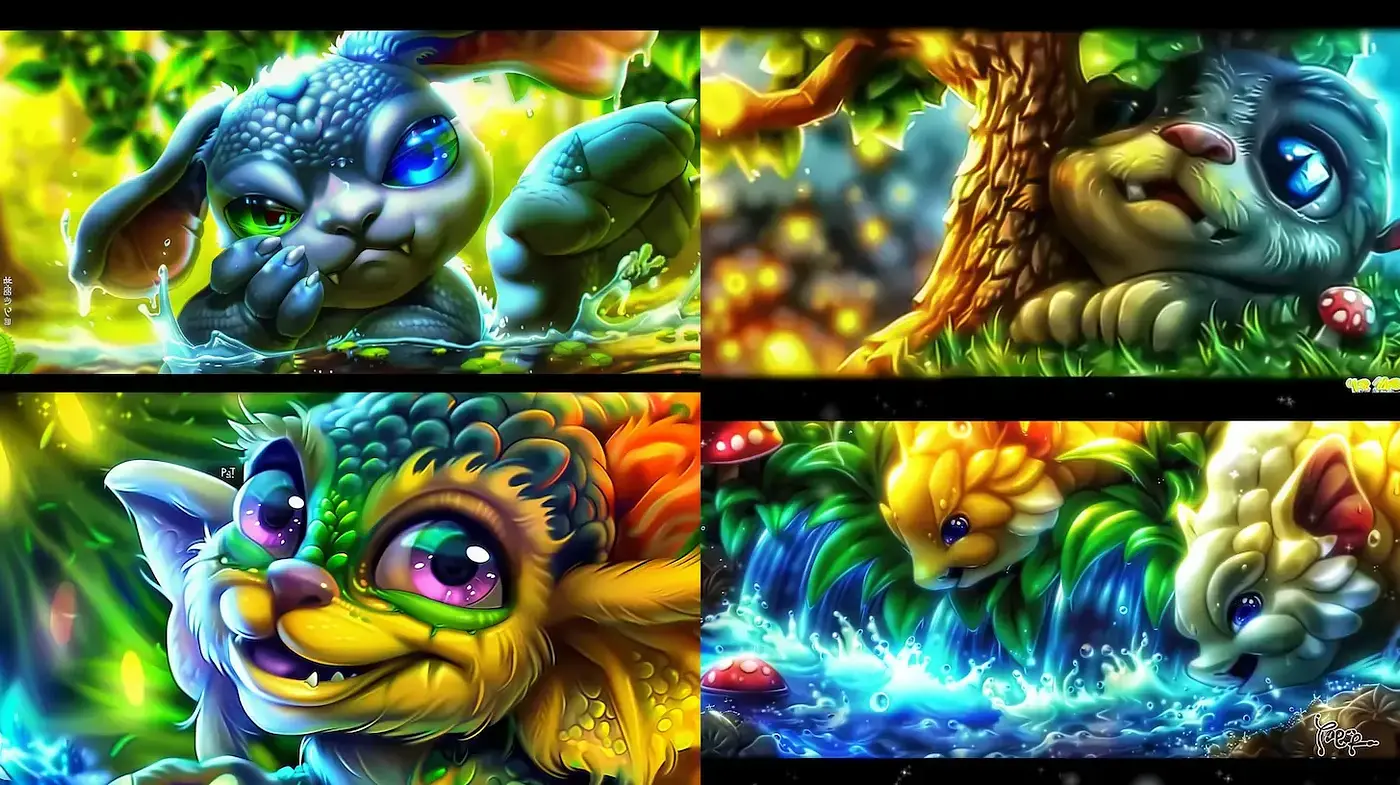 Vivid and Enchanting Fantasy Creature Art with Whimsical Touches - Midjourney sref style