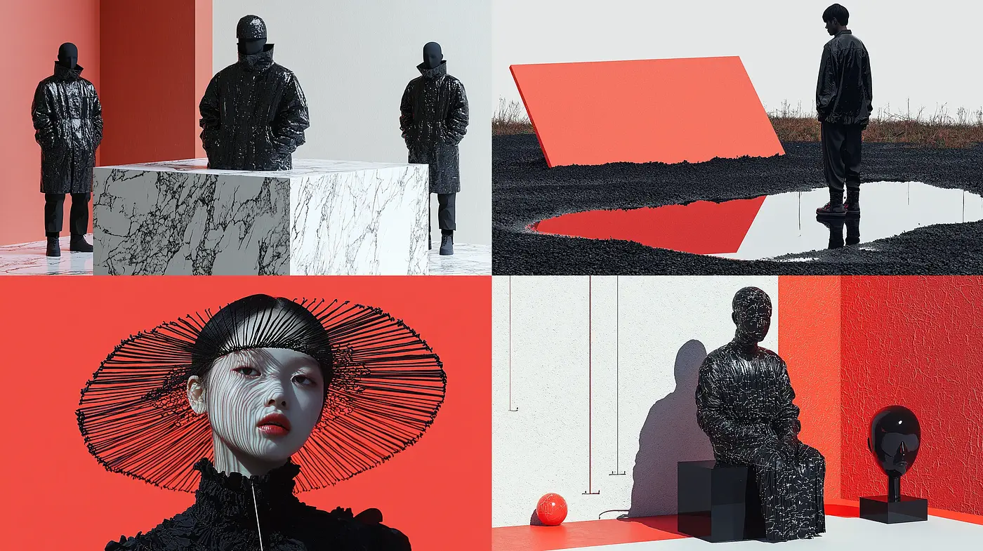 Monochrome Elegance with Vivid Red Contrast - Midjourney sref style