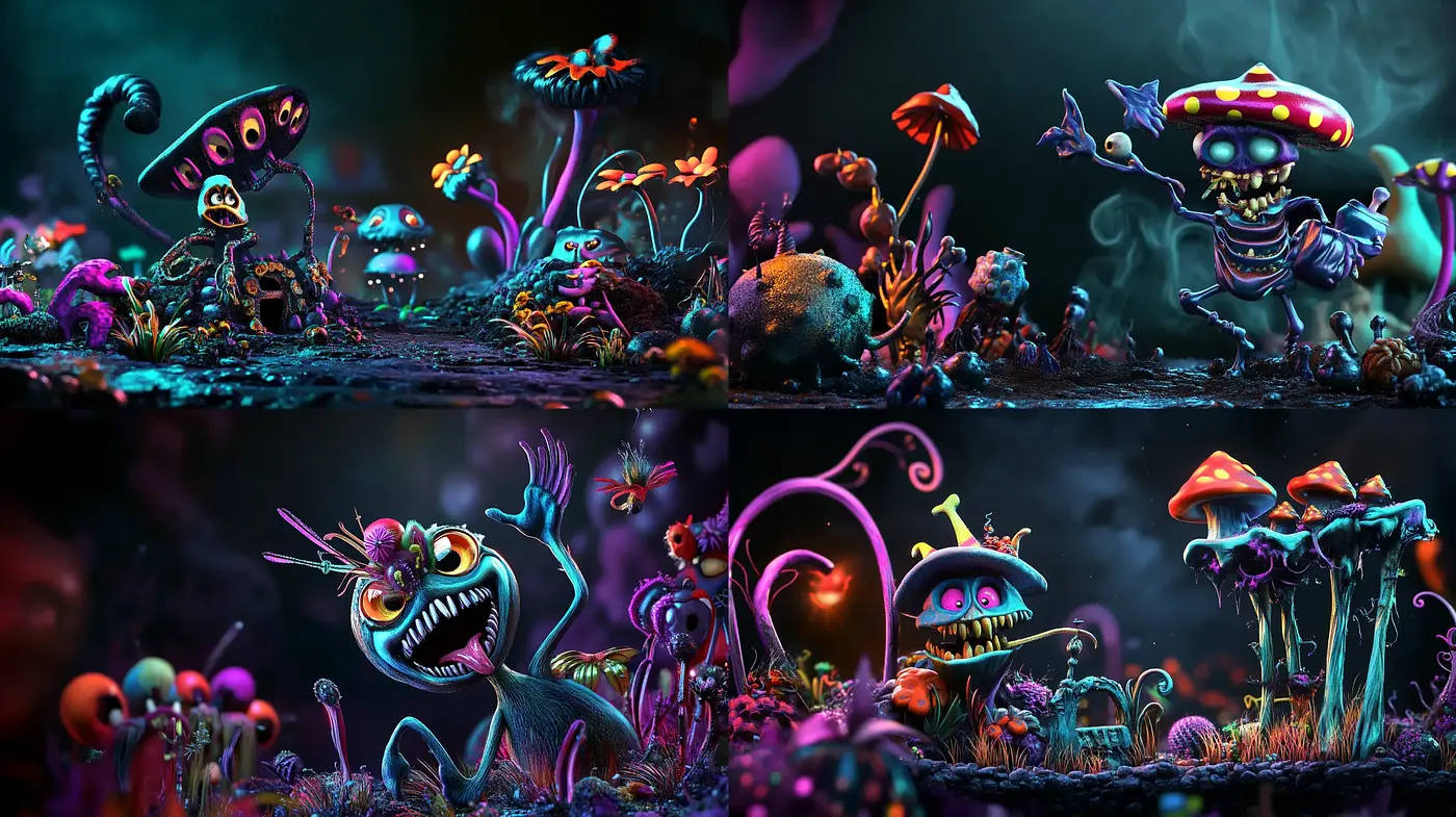 Psychedelic Fantasy Flora and Fauna Extravaganza - Midjourney sref style