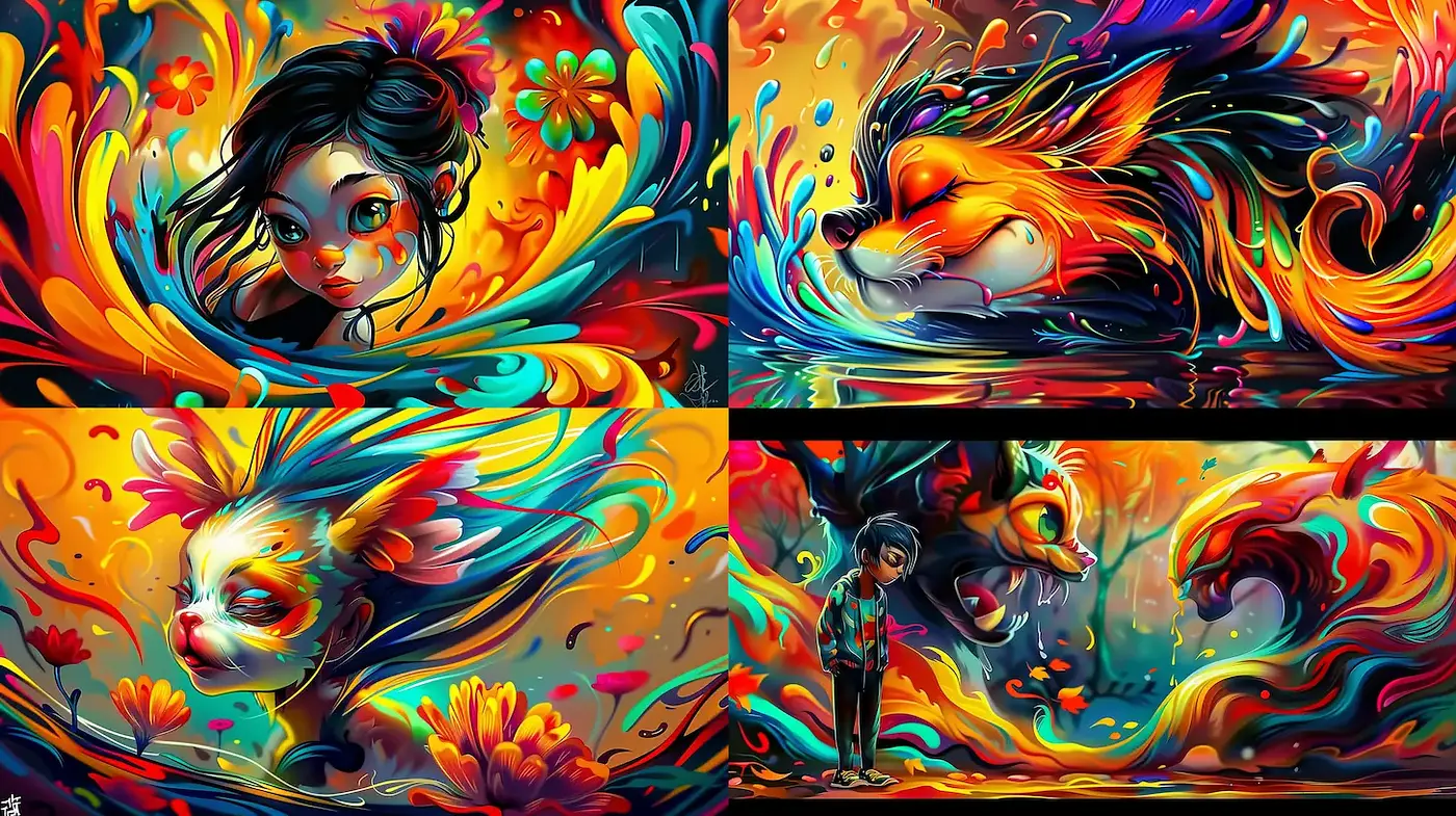 Vibrant and Fluid Fantasy Art with Diverse Characters - Midjourney sref style