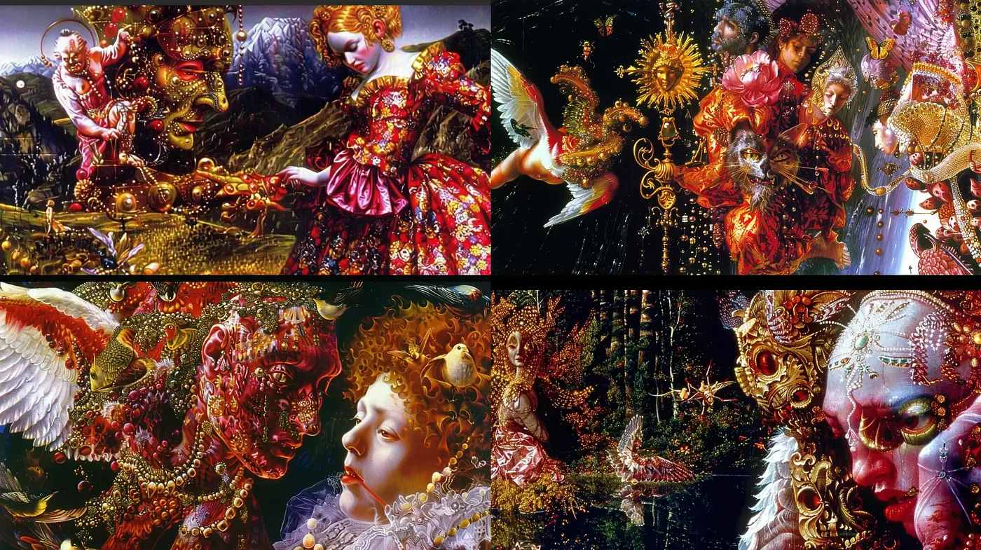 Baroque Revival with Intricate Gold Detailing and Fantastical Subjects - Midjourney sref style