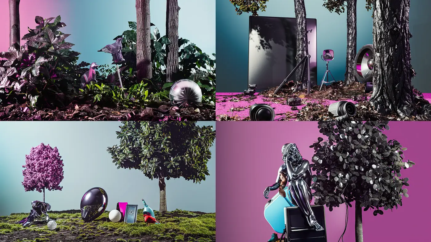 Surrealistic Reverie in Magenta and Ebony - Midjourney sref style