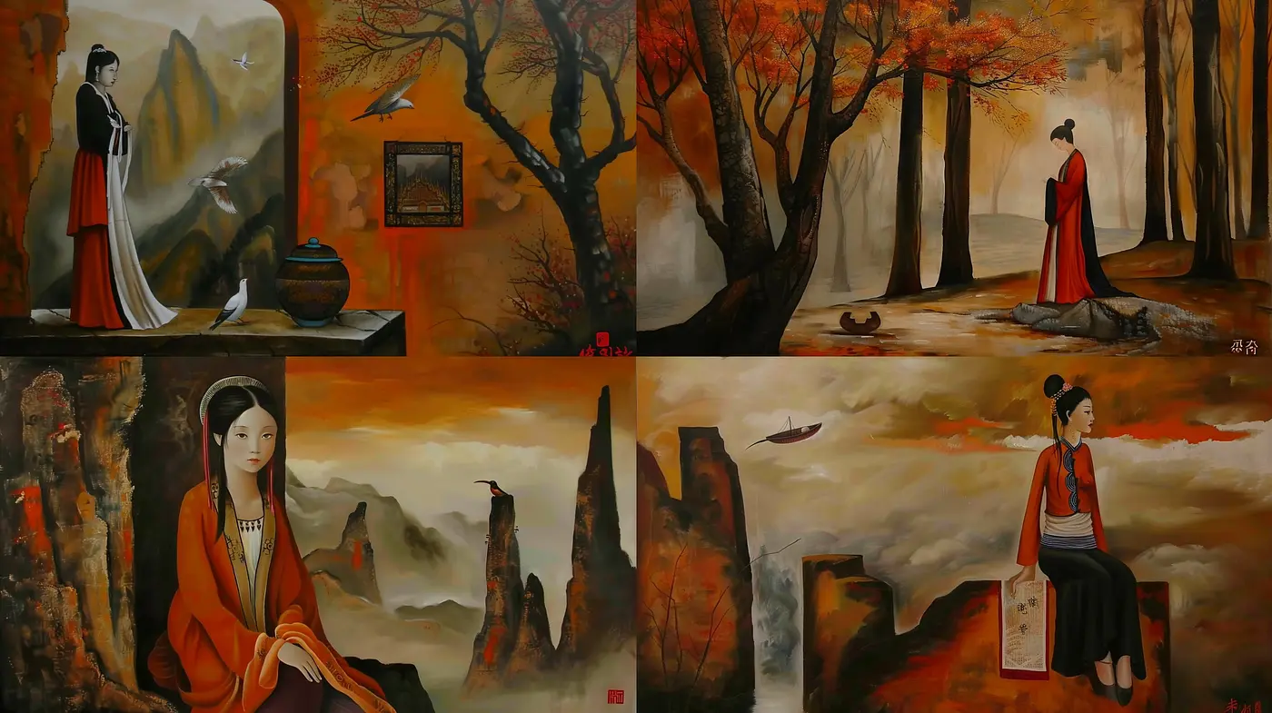 Timeless Elegance of Ethereal Autumn: A Homage to Tranquil Nature and Ancestral Wisdom - Midjourney sref style