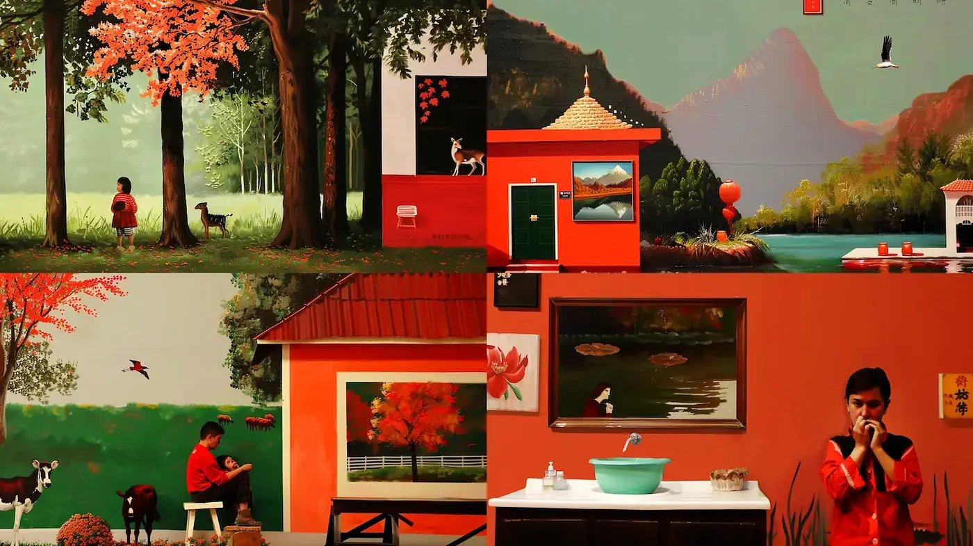 A Fusion of Contemporary and Traditional Elements in a Harmonious Scenic Composition - Midjourney sref style