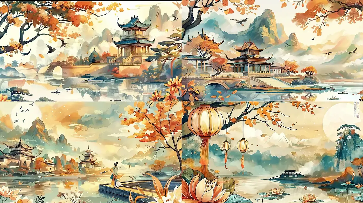 Serene and Harmonious Landscapes with Traditional Eastern Influence - Midjourney sref style