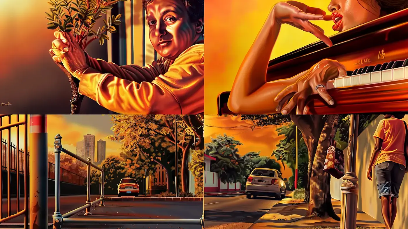 Vibrant and Nostalgic Urban Life with a Touch of Surrealism - Midjourney sref style