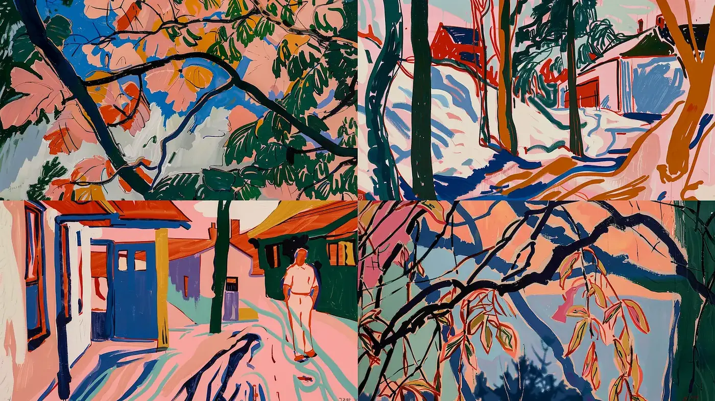 Vibrant and Expressive Landscape Scenes with a Touch of Whimsy - Midjourney sref style