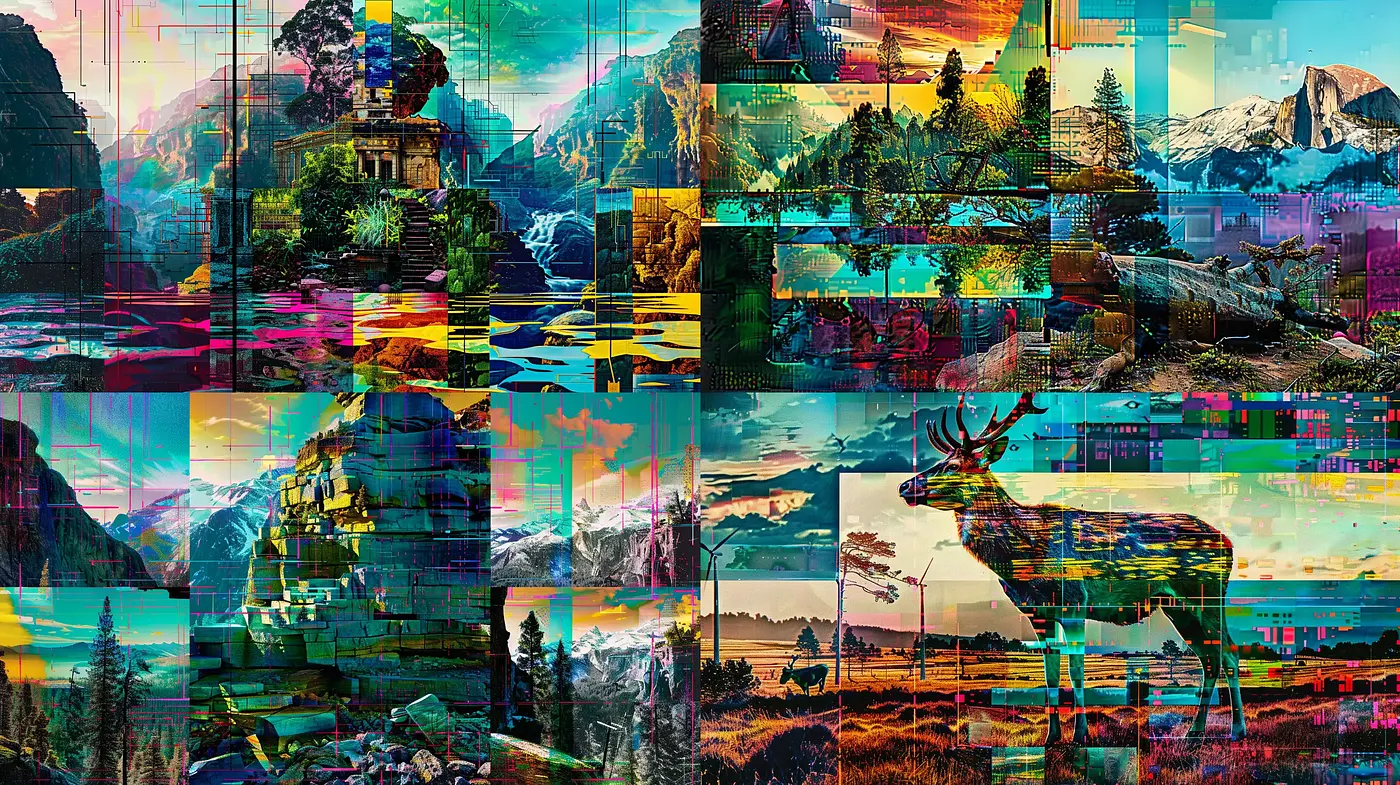 Glitched Naturalismo: A Fusion of Digital Distortion with Landscape Artistry - Midjourney sref style
