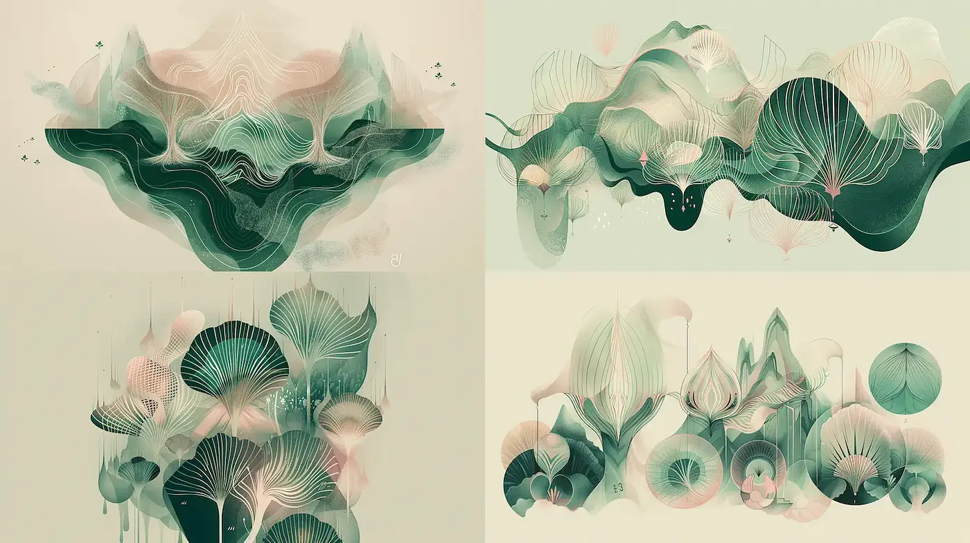 Fluid and Ethereal Abstract Art with Organic Shapes - Midjourney sref style