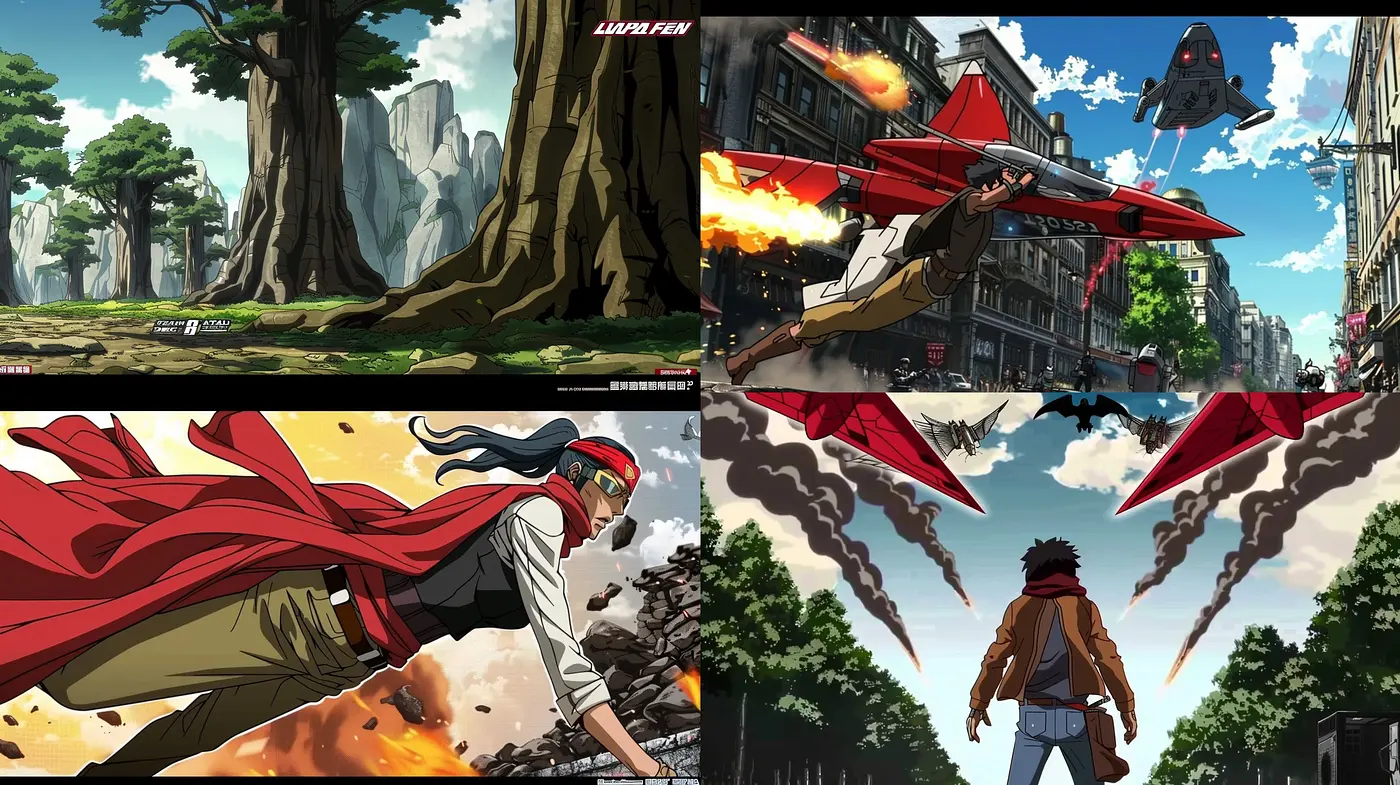 Futuristic Retro Anime Panorama with Dynamic Perspectives - Midjourney sref style