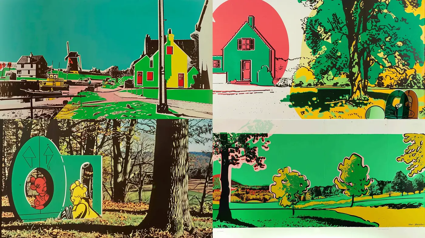 Vibrant Retro Pop Art Panoramas with Bold Contours - Midjourney sref style