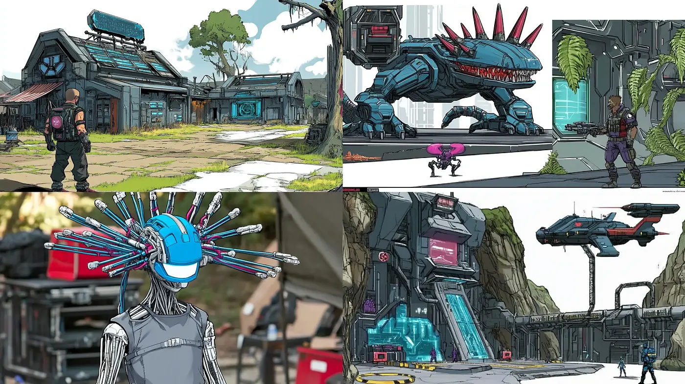Futuristic Comic Book Panache: A Synthesis of Lively Inks and Bold Contours - Midjourney sref style