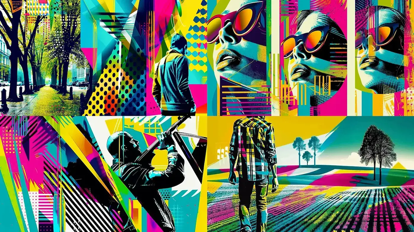 Dynamic and Vibrant Visual Fusion of Pop Art and Contemporary Style - Midjourney sref style