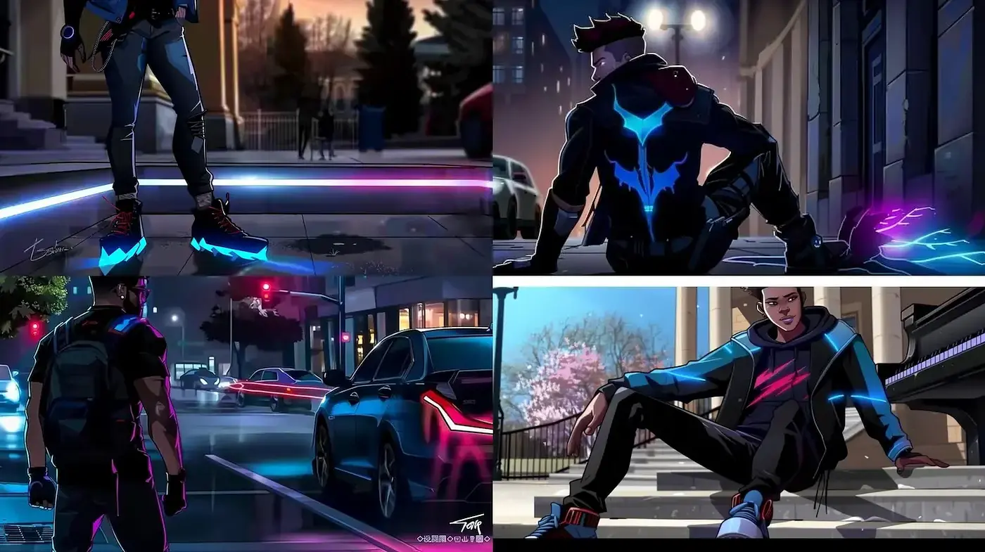 Futuristic Neon-Noir Cityscape with Dynamic Anime-Inspired Edge - Midjourney sref style