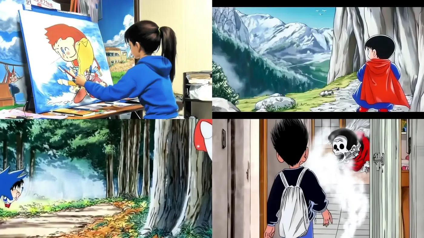 Cel-Shaded Animation Harmony: Nostalgic Serenity in Nature and Urban Fantasy - Midjourney sref style