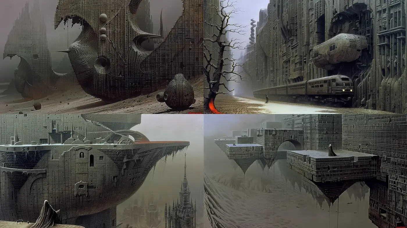 Surreal Synthesized Landscapes with Gothic Overtones - Midjourney sref style
