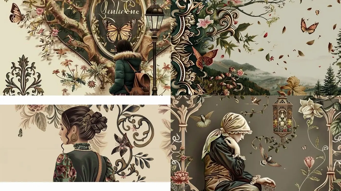 Ornate Botanical Tapestry: A Fusion of Nature and Baroque Elegance in Digital Artistry - Midjourney sref style