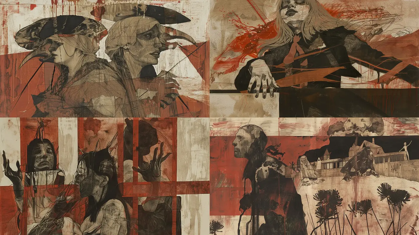 Fragmented Elegance: A Distressed Tapestry of Abstract Expressionism and Grunge - Midjourney sref style