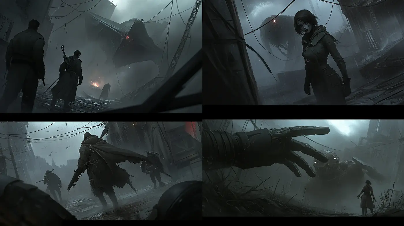 Moody Monochromatic Dystopia: A Fusion of Dim Hues and Impending Doom - Midjourney sref style