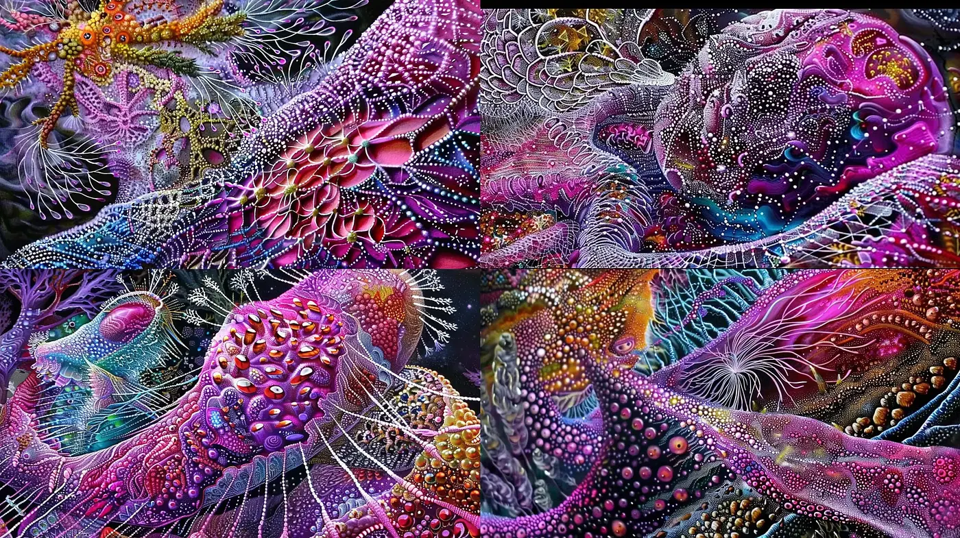 Psychedelic Dreamscape of Intricate Patterns and Vivid Hues - Midjourney sref style