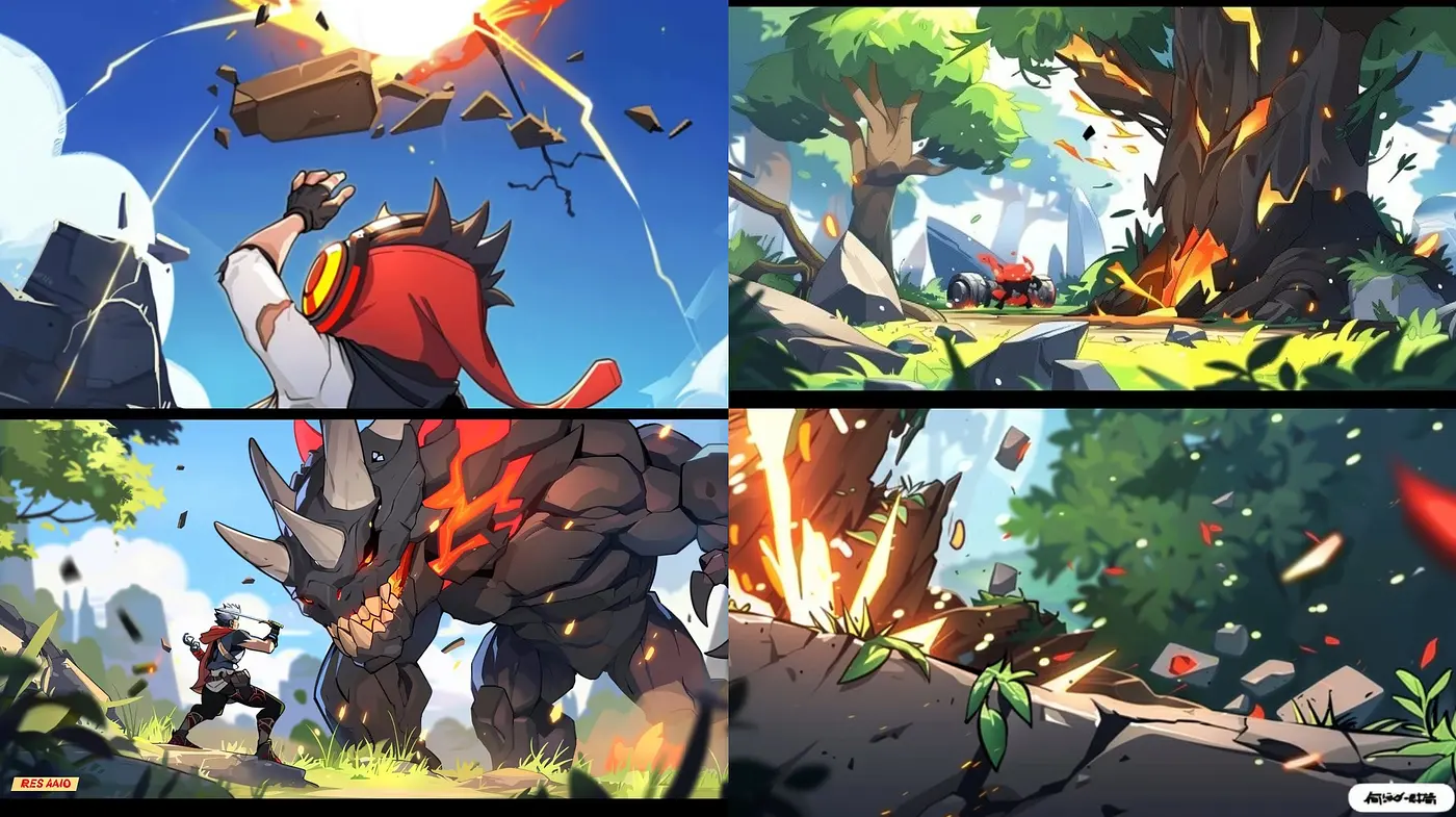 Dynamic Brushwork and Bold Contrasts: A Vivid Interpretation of Action and Nature in Stylized Art - Midjourney sref style