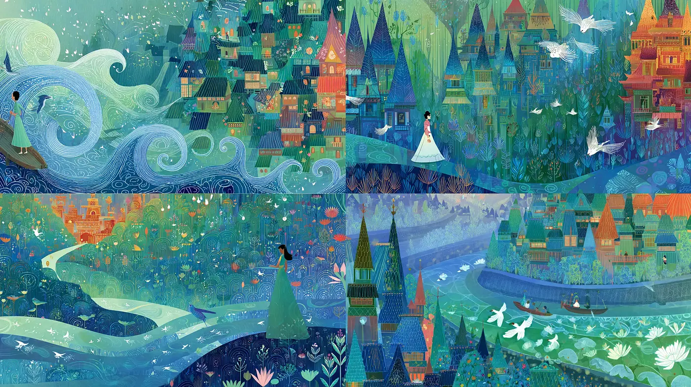 Enchanting mosaic of vibrant scenery blended with natural elements - Midjourney sref style