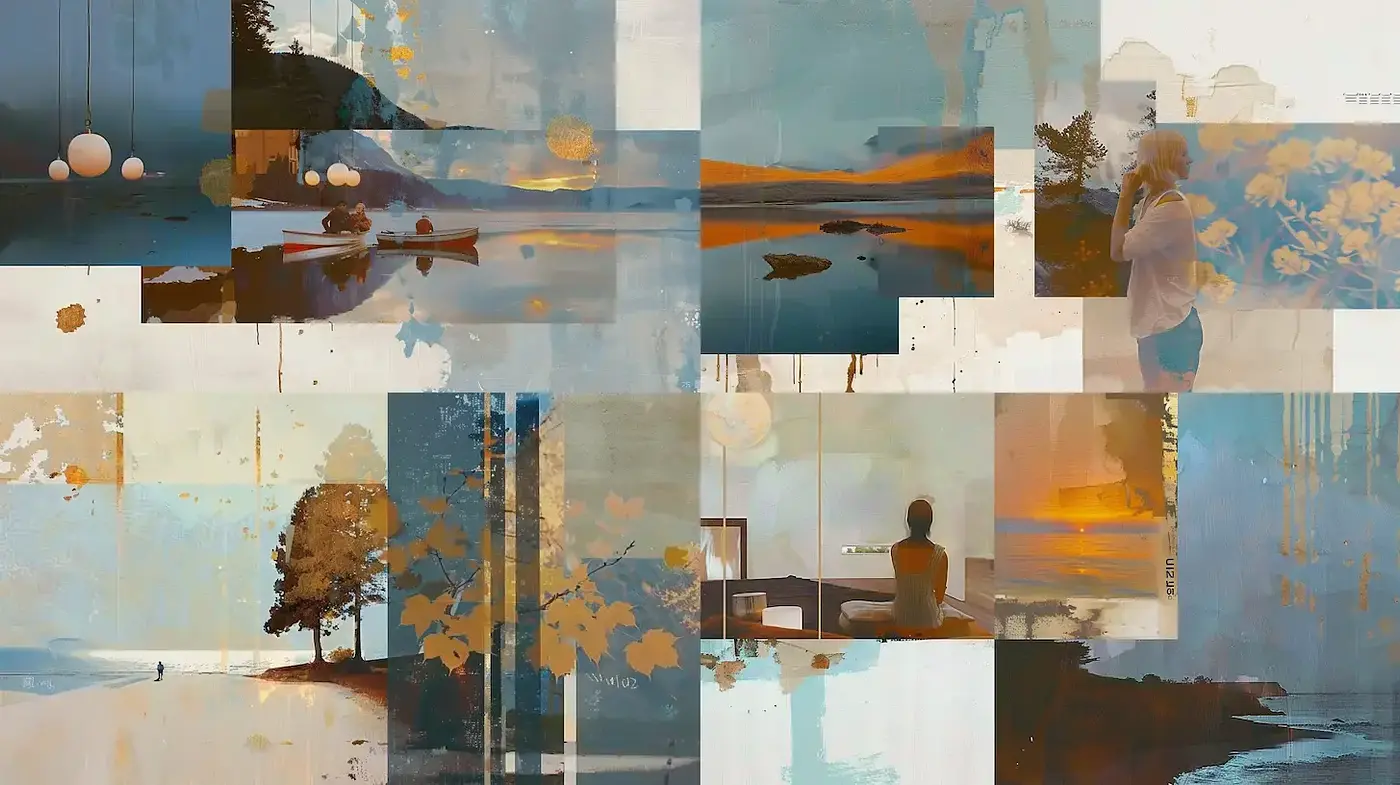 Serene and Reflective Abstract Landscapes with a Layered Composition - Midjourney sref style