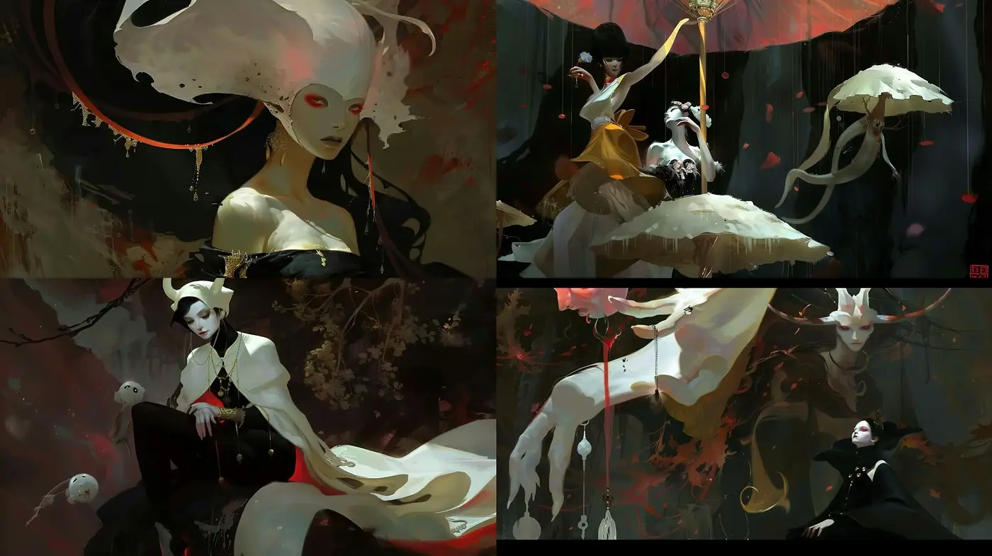 Ethereal Shadows: A Journey Through Dark Elegance and Surreal Imagery - Midjourney sref style