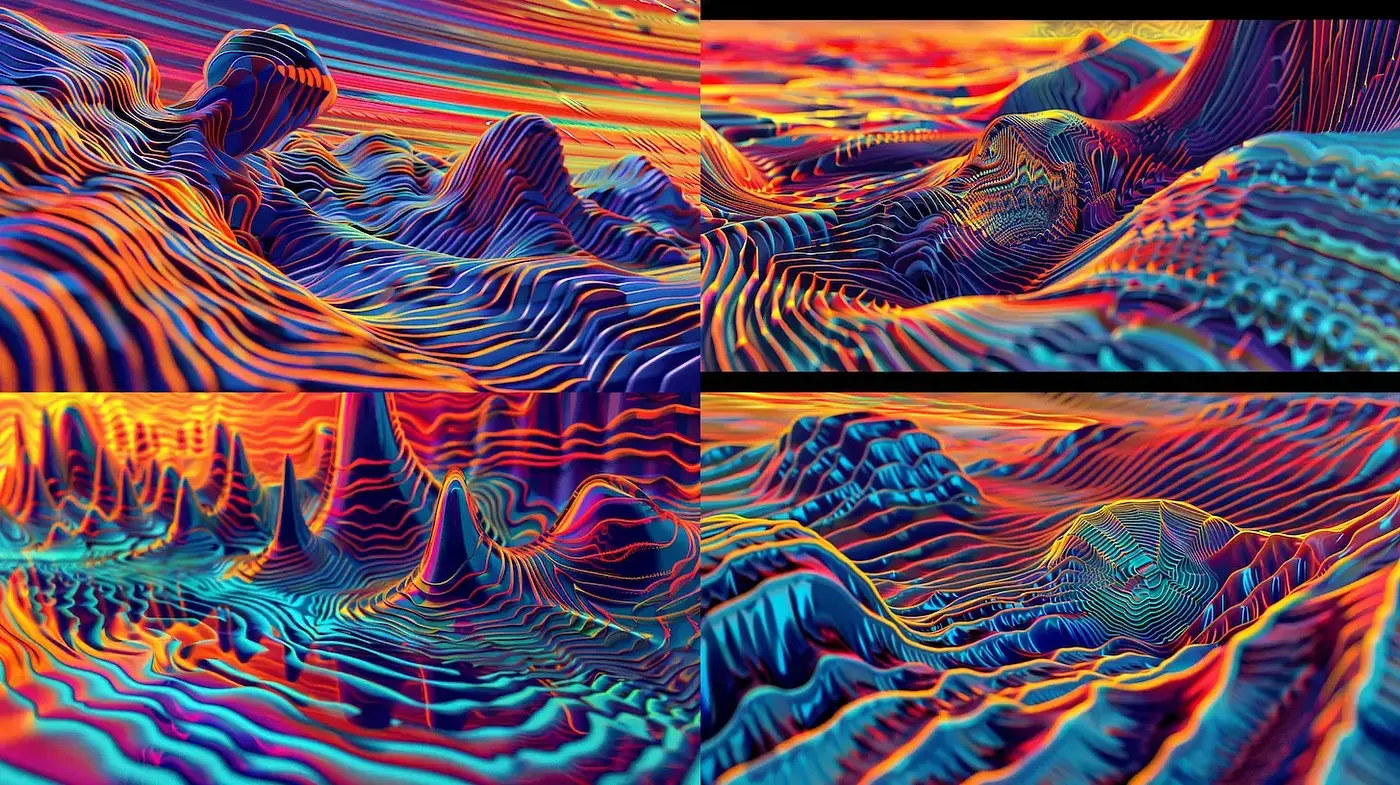 Dynamic and Vibrant Fluidity in Abstract Landscapes - Midjourney sref style