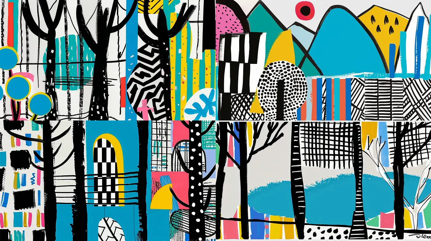 Abstract Expressionist Fusion with Bold Graphic Textures in a Contemporary Palette - Midjourney sref style