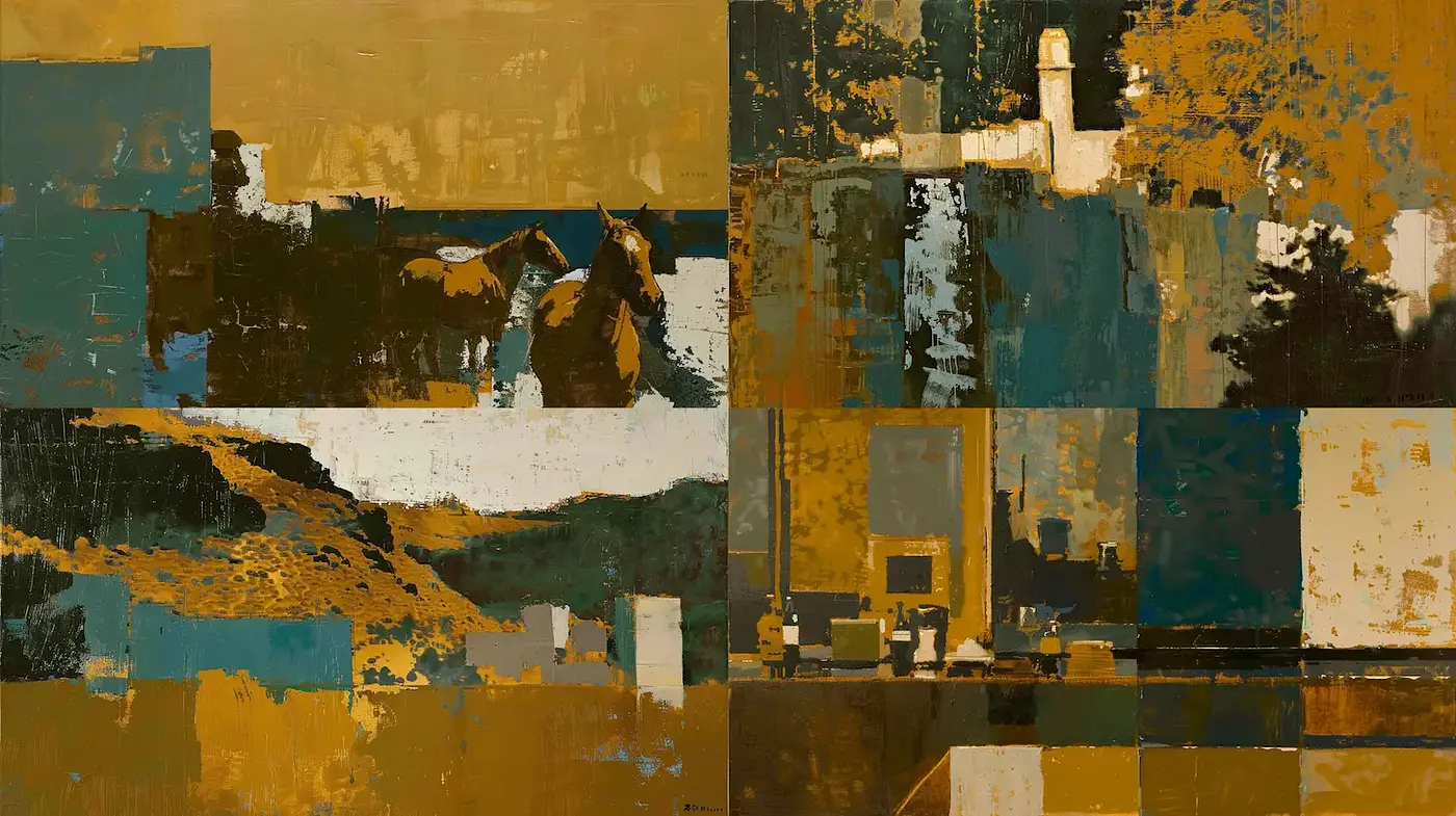 Harmonious Blend of Abstract Expressionism with Rustic Elements - Midjourney sref style