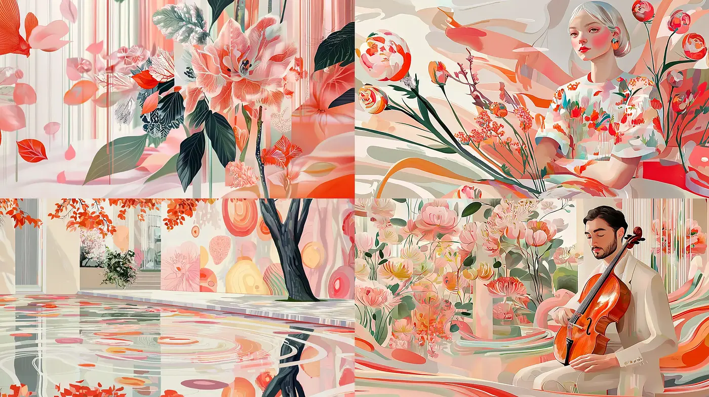 Pastel Serenity: A Harmonious Blend of Soft Hues and Floral Elegance - Midjourney sref style