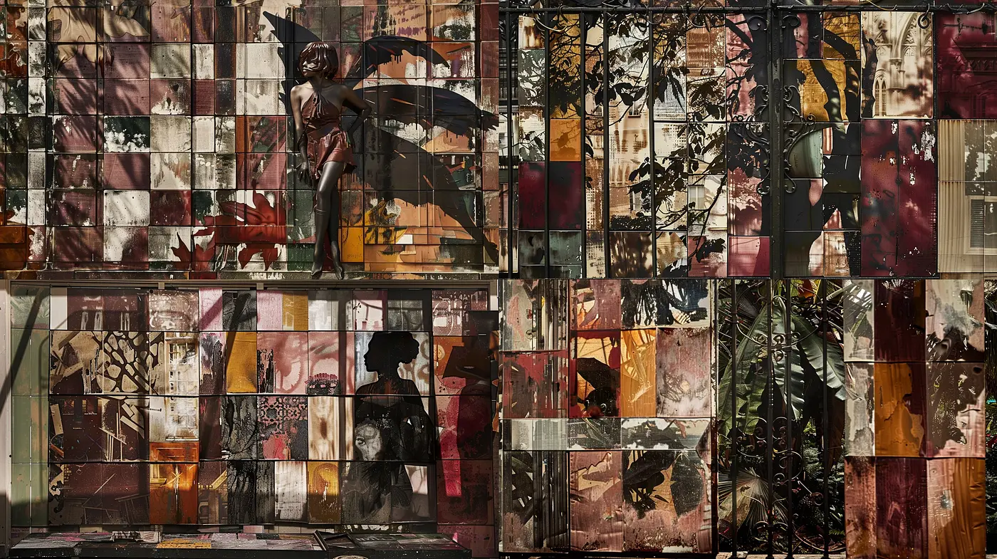 Abstract Fragmentation: A Mosaic of Vintage Ephemera and Natural Decay - Midjourney sref style
