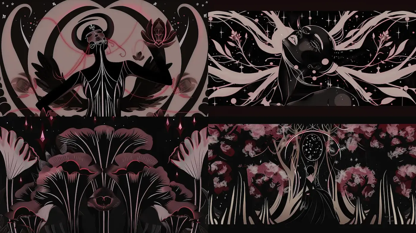 Intricate and Ethereal Floral Imagery with a Dark Aesthetic - Midjourney sref style