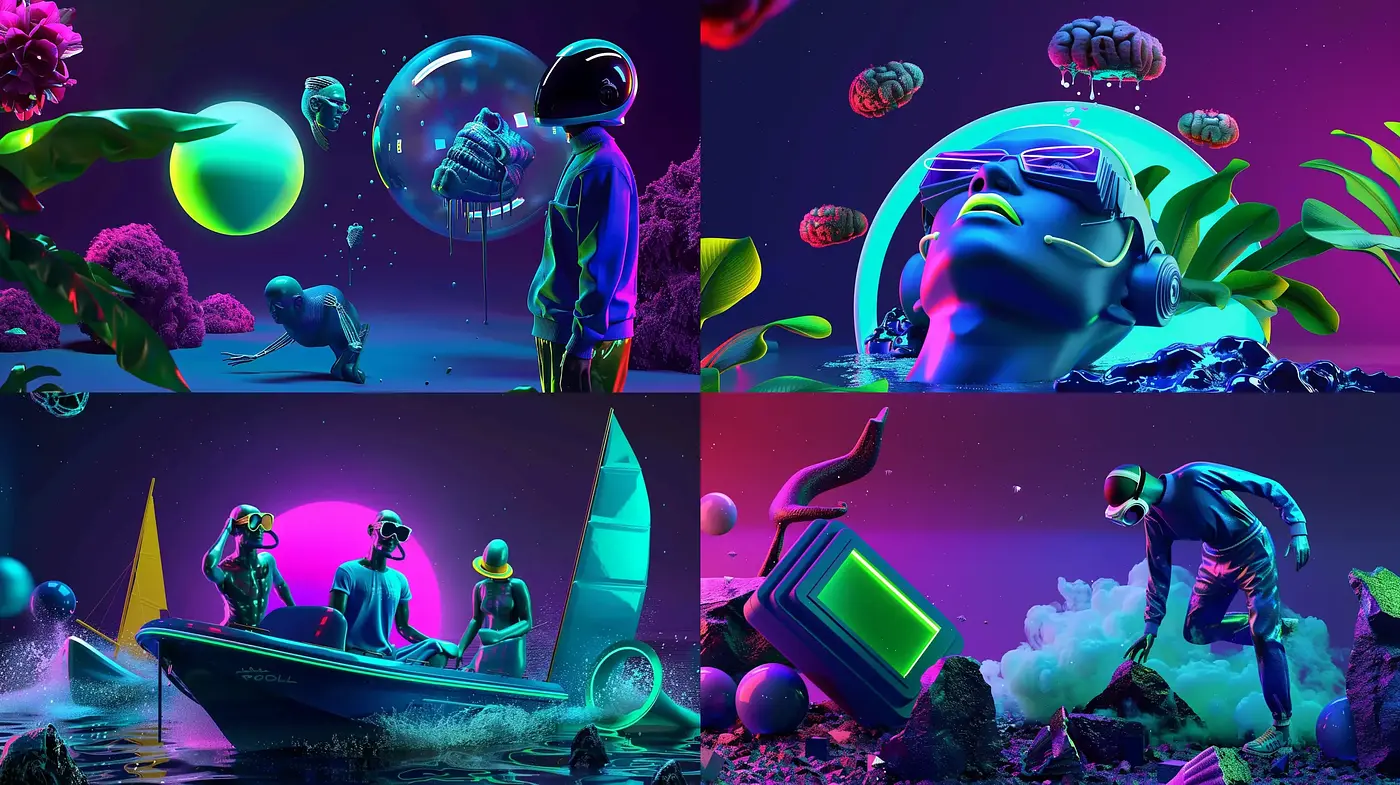 Surreal Cosmic Dreamscape with Luminous Neon Tones - Midjourney sref style