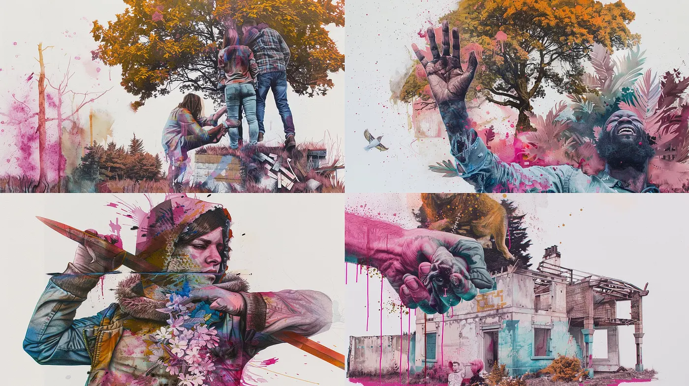 Ethereal Melancholy: A Fusion of Splattered Inks and Surreal Imagery - Midjourney sref style
