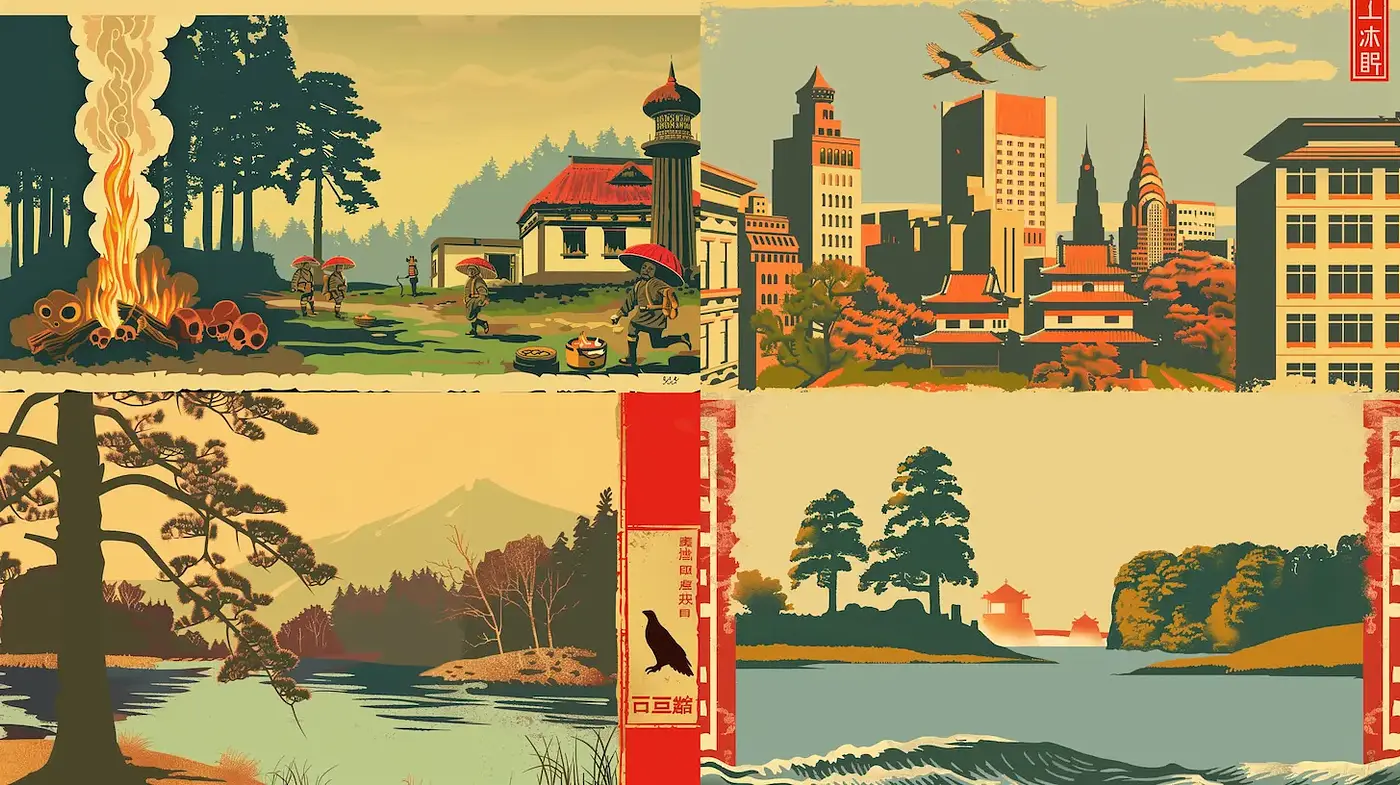 Cohesive Vintage-Inspired Landscape Illustrations - Midjourney sref style