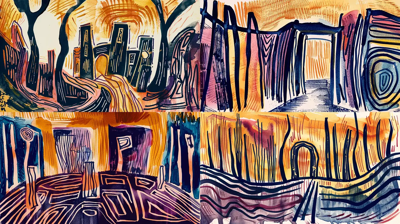 Vibrant Abstract Expressionism with Linear Contortions - Midjourney sref style