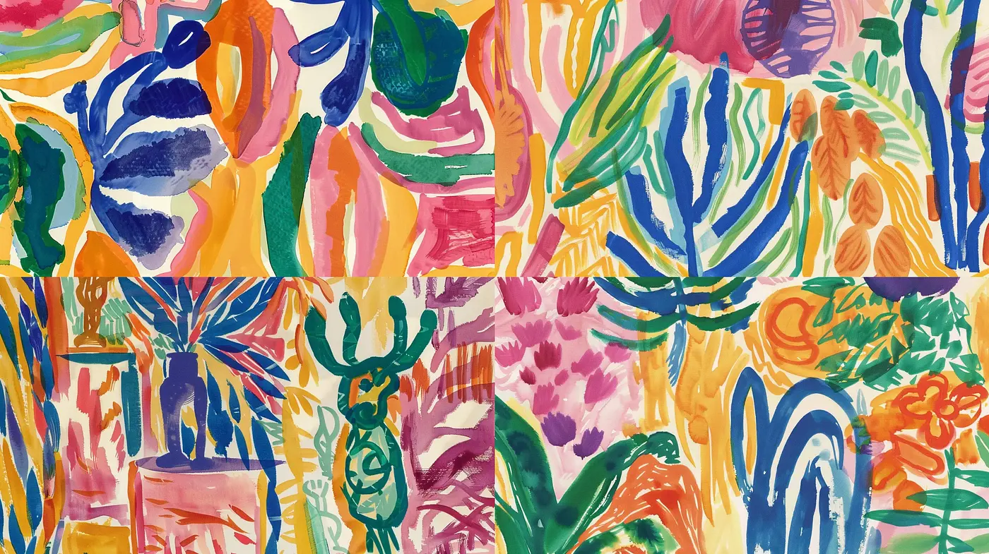 Vibrant Botanical Tapestry: A Fusion of Abstract Expressionism and Fauvism - Midjourney sref style